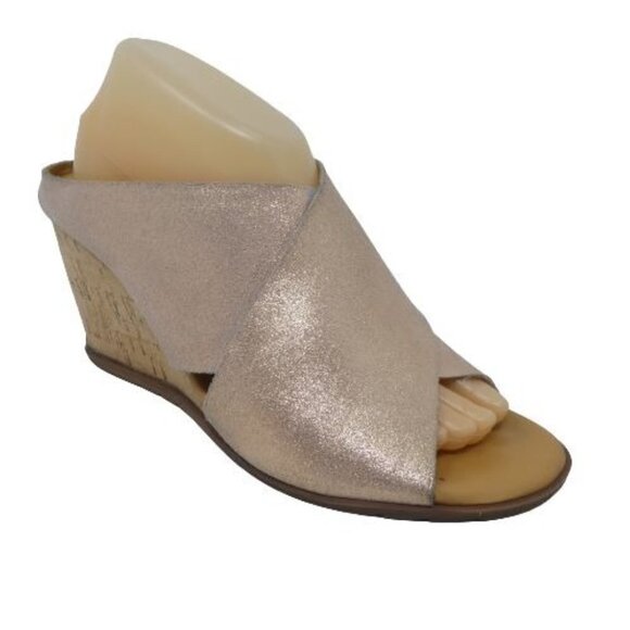 Korks by Kork-Ease Violetta Wedge Sandals Womens 10 Cork Pink Glitter Leather - Picture 1 of 10